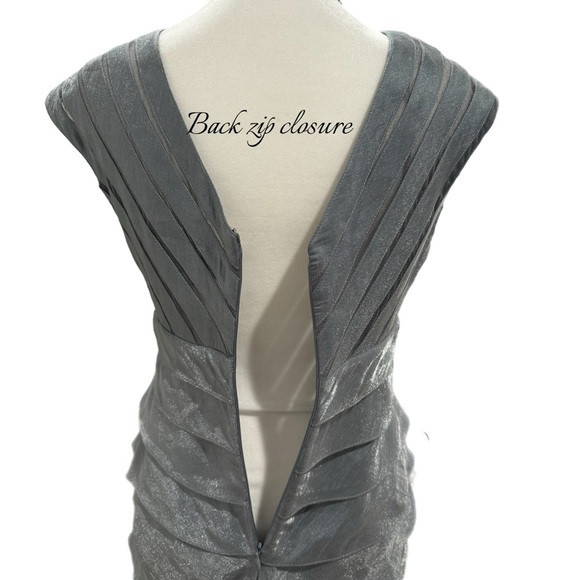 Adrianna Papell Dress Womens Tiered Silver Satin Mesh Cocktail Sleeveless Sz 4 - Picture 8 of 12